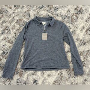 NWT Thread & Supply Navy and White Striped Polo Long Sleeve - medium